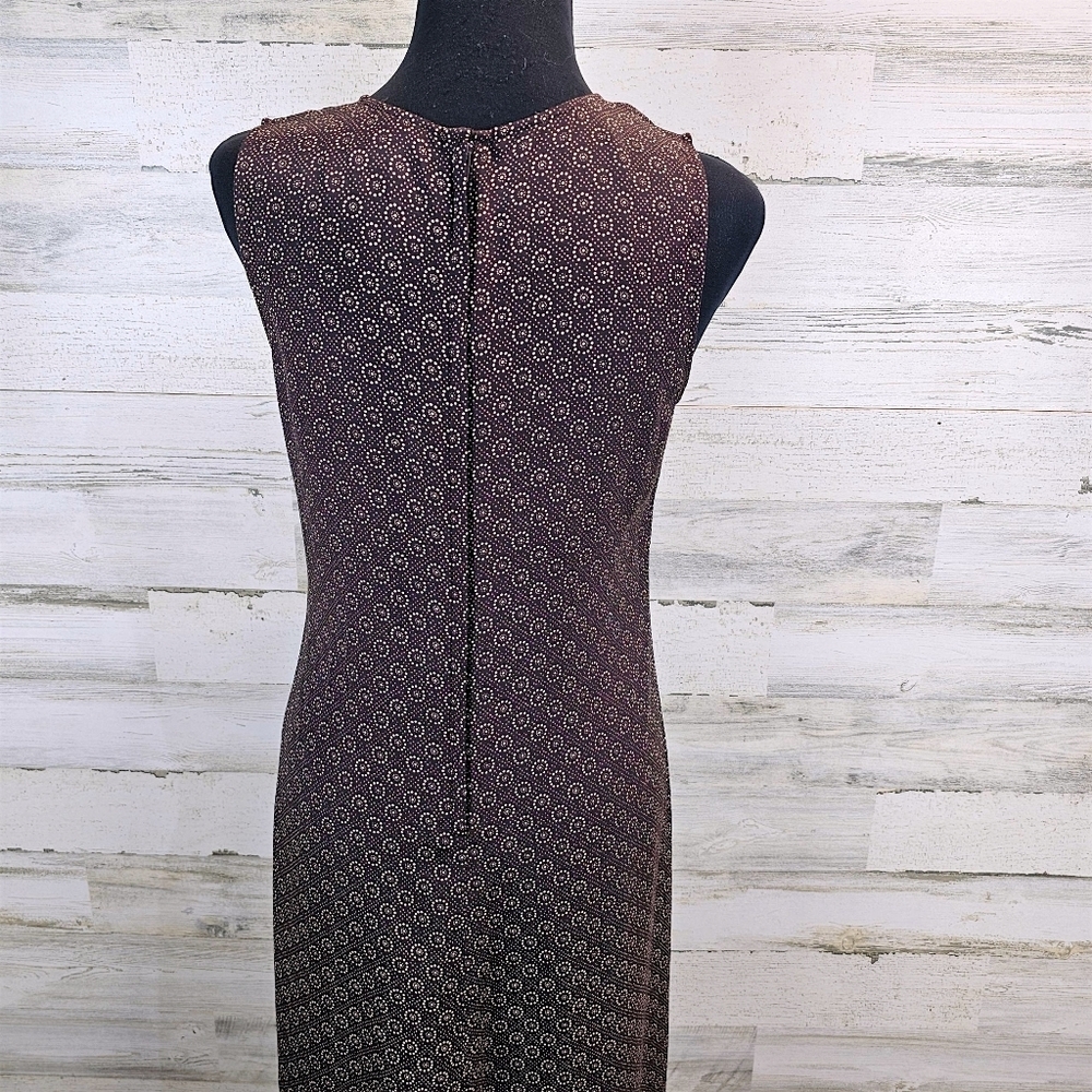 Vintage Old Navy 90s Chocolate Brown Print Midi Dress Sz 4 Rayon Sleeveless - Picture 8 of 16